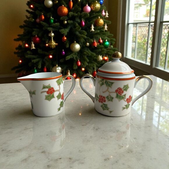 Fitz & Floyd “Christmas Holly” Creamer & Sugar Set (1983, Japan) — New Unused - Picture 1 of 5